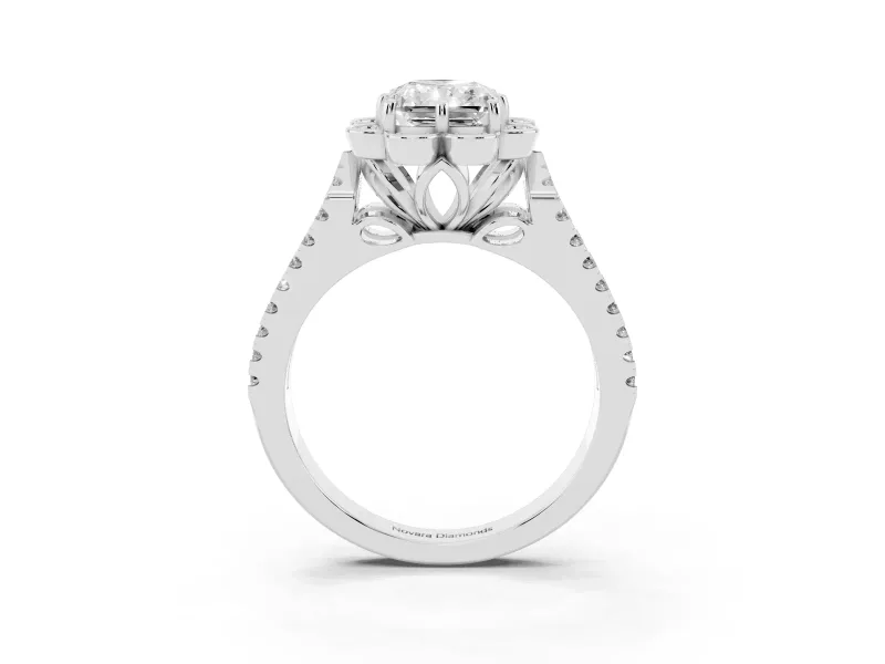 Radiant Cut Petal Frame Floral Halo Engagement Ring Setting | Pavé Split Shank | Sterling Silver