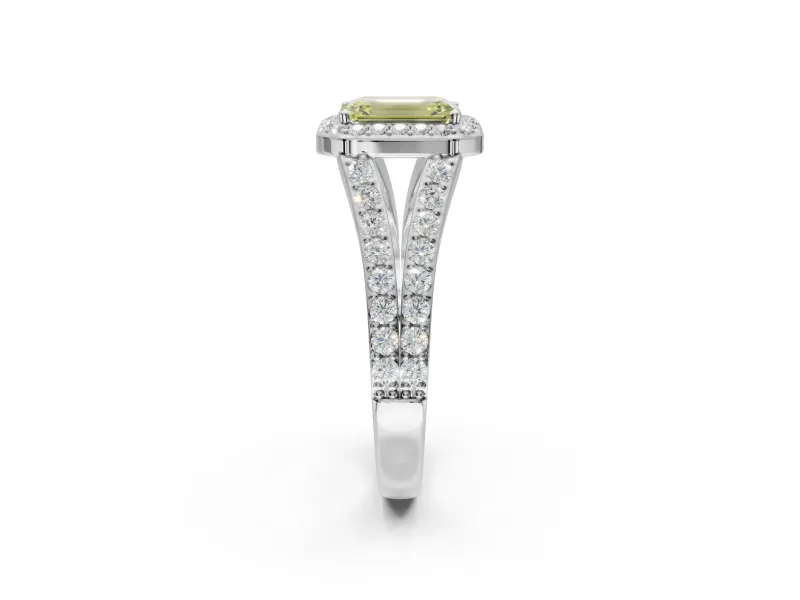 Emerald Cut Halo Engagement Ring Setting for a Fancy Yellow Lab-Grown Diamond | Sterling Silver - Design NV-24520