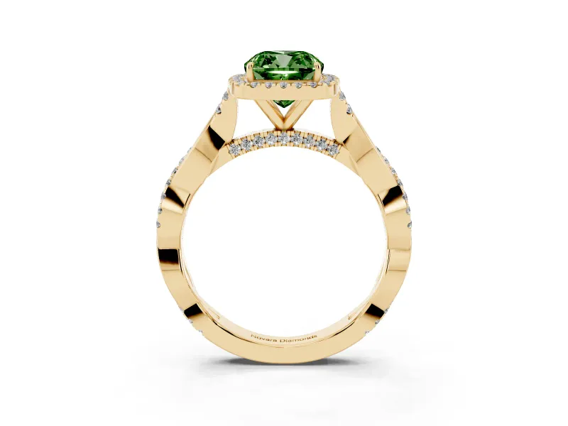 Cushion Cut Twist Halo Engagement Ring Setting for a Fancy Green Lab-Grown Diamond | Yellow Gold