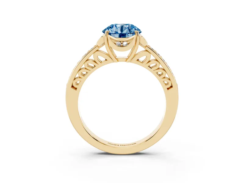 Round Floral Pavé Engagement Ring Setting for a Fancy Blue Lab-Grown Diamond | Yellow Gold