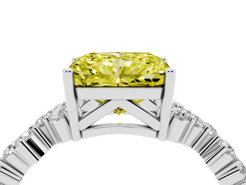 Radiant Cut Scattered Accent Engagement Ring Setting for a Fancy Yellow Lab-Grown Diamond | Platinum