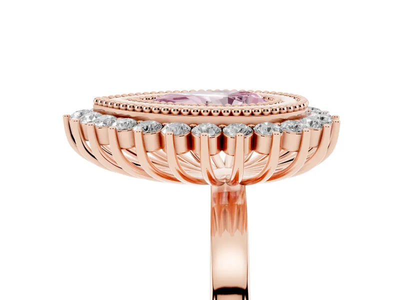Pear-Shaped Bezel Halo Engagement Ring Setting for a Fancy Pink Lab-Grown Diamond | Rose Gold