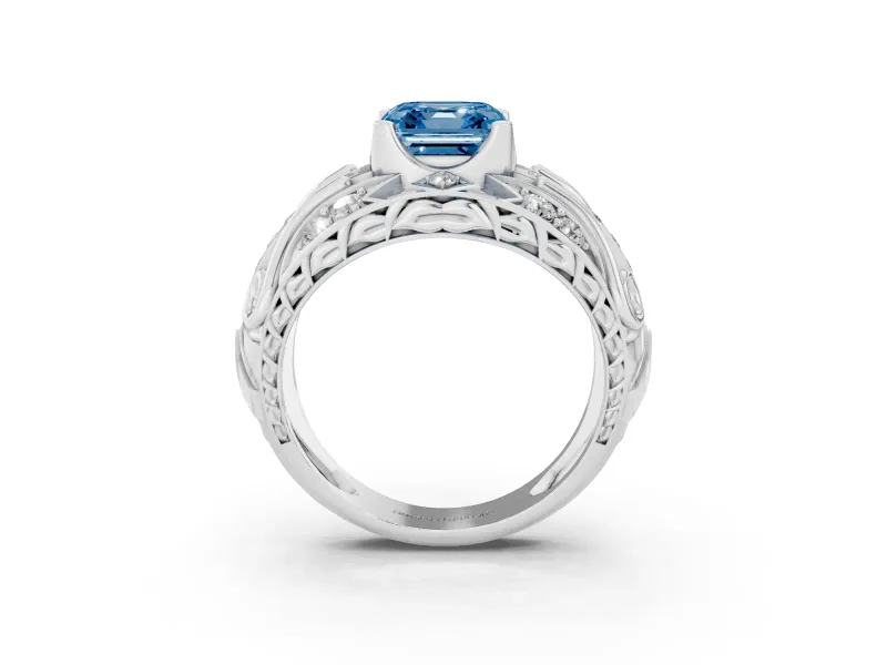 Asscher Cut Art Deco Engagement Ring Setting for a Fancy Blue Lab-Grown Diamond | Sterling Silver