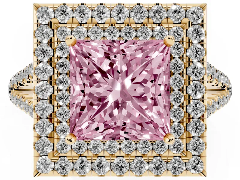 Princess Cut Halo Engagement Ring Setting for a Fancy Pink Lab-Grown Diamond | Yellow Gold - Design NV-24799