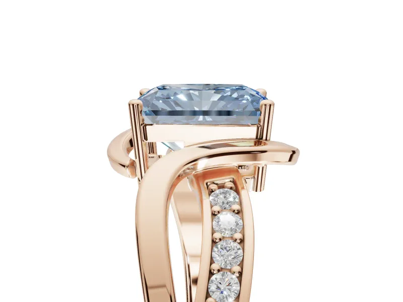Radiant Cut Bypass Solitaire Engagement Ring Setting for a Fancy Blue Lab-Grown Diamond | Pavé Strands | Rose Gold