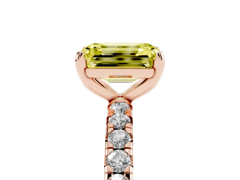 Emerald Cut Pavé Engagement Ring Setting for a Fancy Yellow Lab-Grown Diamond | Rose Gold