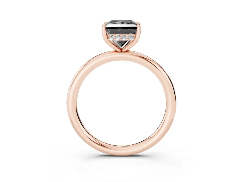 Fancy Black Princess Cut Diamond Solitaire Ring Set in Rose gold with Thin Band and Prong Setting