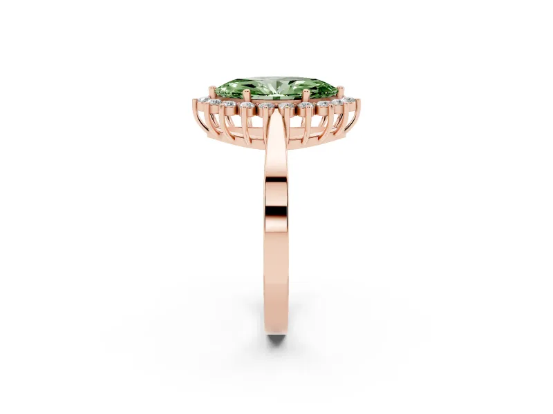 Marquise Scalloped Halo Engagement Ring Setting for a Fancy Green Lab-Grown Diamond | Rose Gold