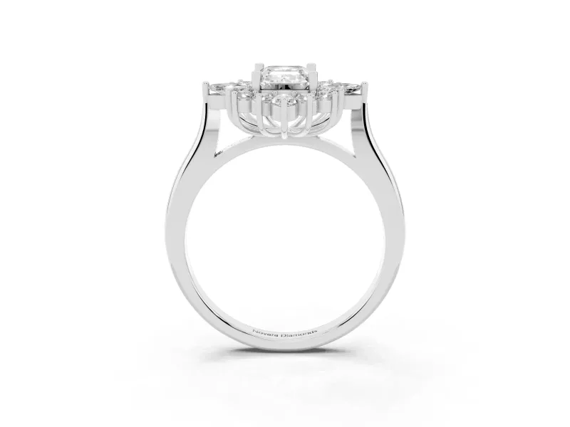 Emerald Cut Cluster Halo Engagement Ring Setting | Sterling Silver