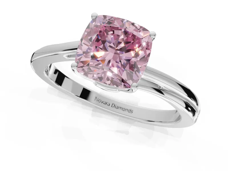 Cushion Cut Bypass Solitaire Engagement Ring Setting for a Fancy Pink Lab-Grown Diamond | White Gold