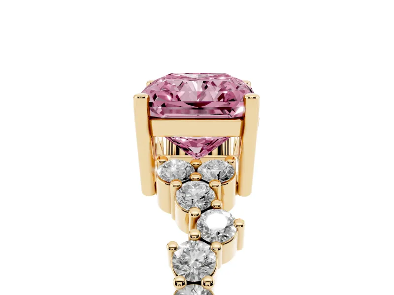 Radiant Cut Accented Engagement Ring Setting for a Fancy Pink Lab-Grown Diamond | Yellow Gold