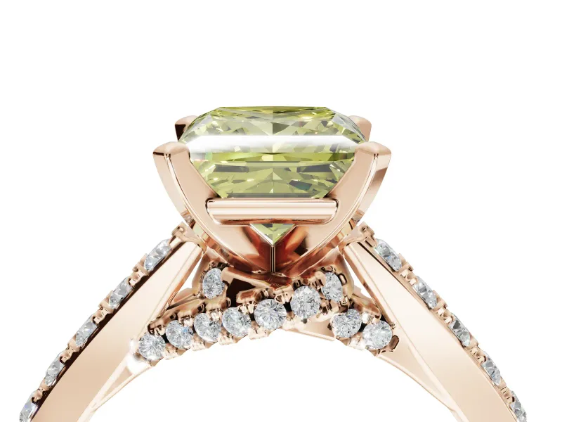 Princess Cut Pavé Solitaire Engagement Ring Setting for a Fancy Yellow Lab-Grown Diamond | Crossover Gallery | Rose Gold