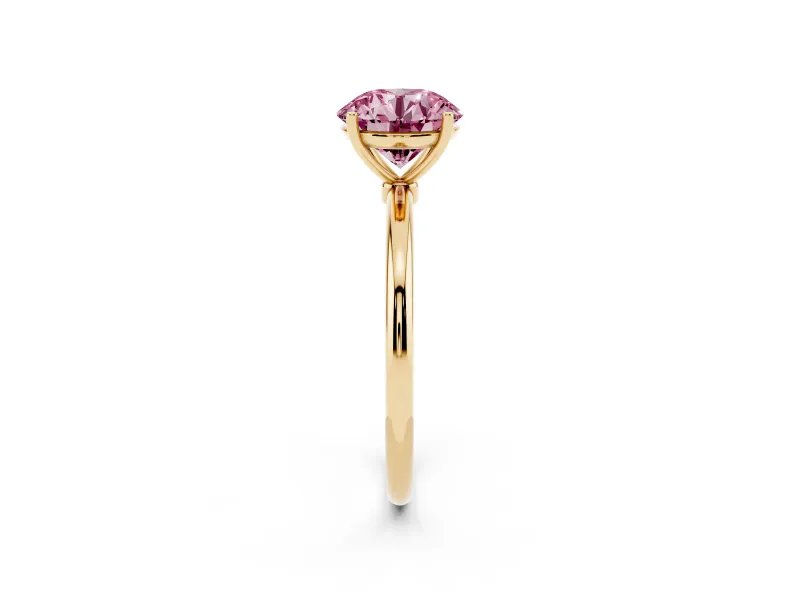 Round Thin Solitaire Engagement Ring Setting for a Fancy Pink Lab-Grown Diamond | Straight Plain Band | Yellow Gold