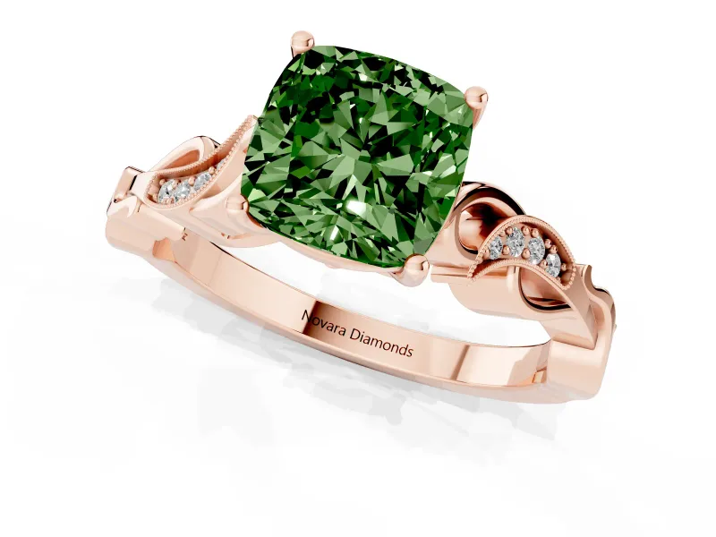 Cushion Cut Vine Engagement Ring Setting for a Fancy Green Lab-Grown Diamond | Rose Gold