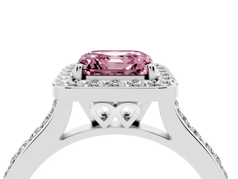 Asscher Cut Halo Engagement Ring Setting for a Fancy Pink Lab-Grown Diamond | Platinum - Design NV-24729