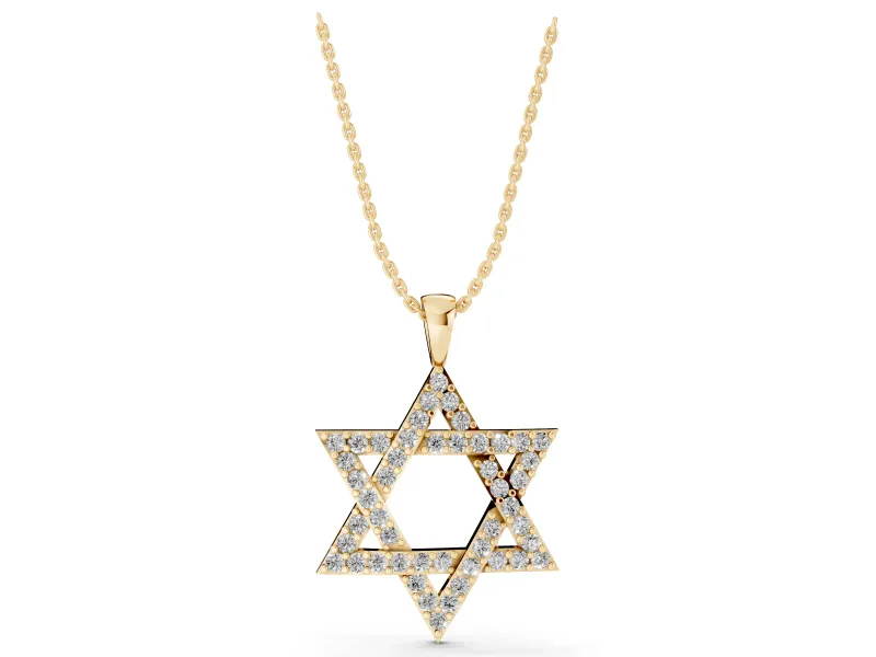 Round Lab-Grown Diamond Pavé Star of David Pendant Necklace | Woven Triangles | Yellow Gold