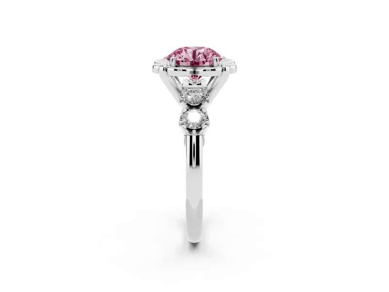 Round Floral Engagement Ring Setting for a Fancy Pink Lab-Grown Diamond | Petal Frame | Platinum