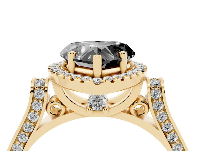 Heart-Shaped Halo Engagement Ring Setting for a Black Center | Pointed Pavé Shoulders | Yellow Gold