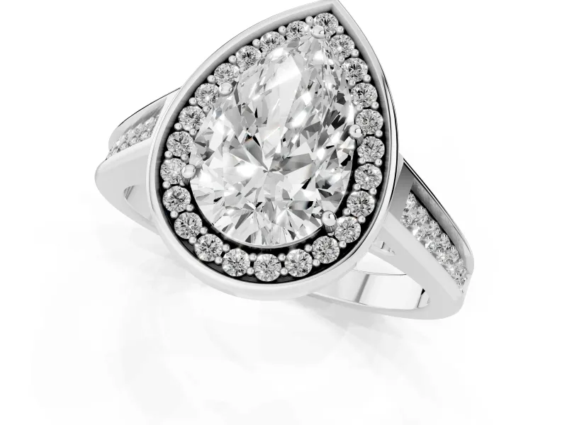 Pear-Shaped Halo Engagement Ring Setting | Polished Outer Rim | Platinum