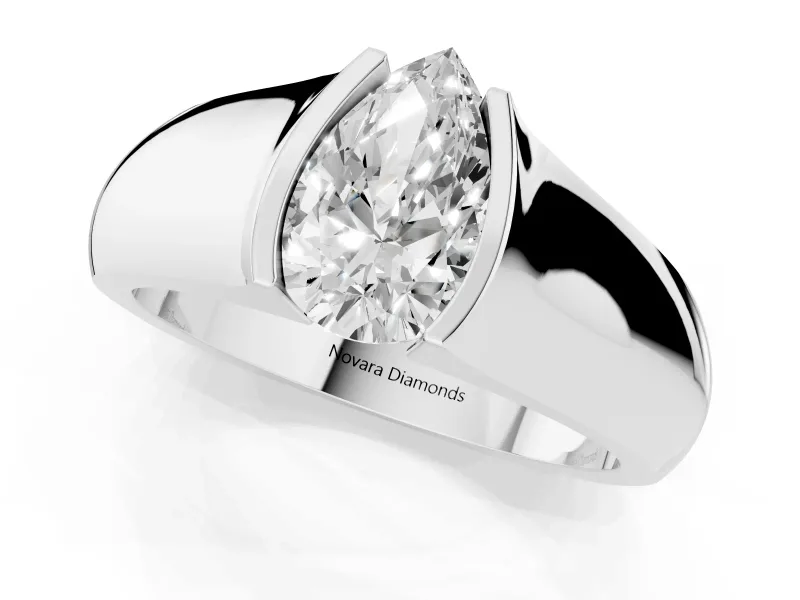 Pear-Shaped Half Bezel Solitaire Engagement Ring Setting | Wide Band | Platinum