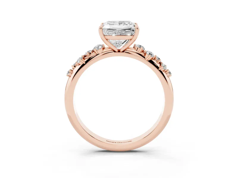 Princess Cut Diamond Cluster Solitaire Ring Set in Rose gold with Prong Setting