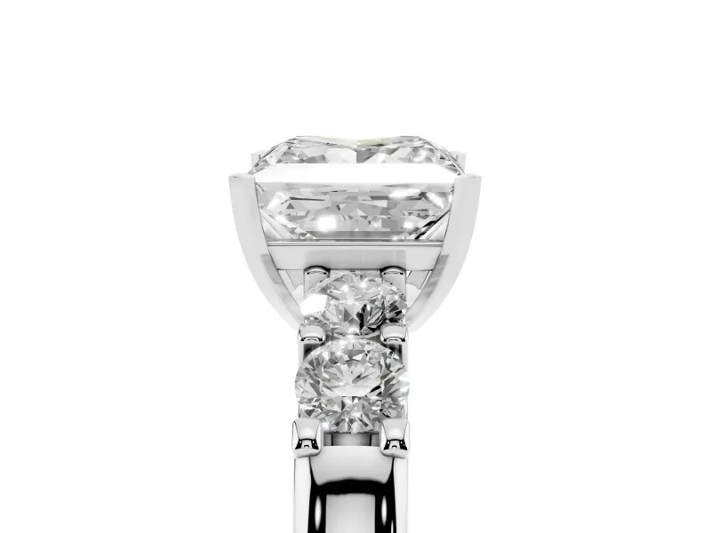 Princess Cut Diamond Five-Stone Prong Set Engagement Ring Set in White gold with Channel Band