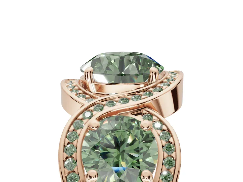 Round Three Stone Halo Engagement Ring Setting for a Fancy Green Lab-Grown Diamond | Pavé Wave Band | Rose Gold