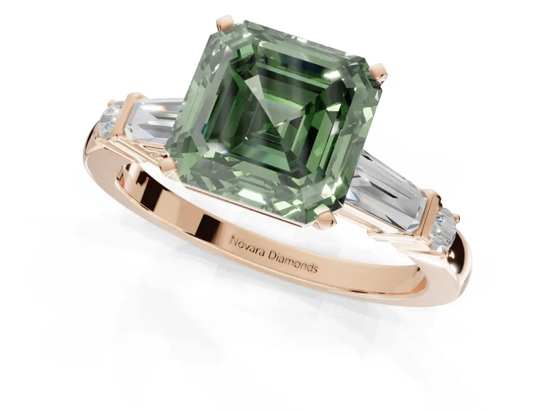 Asscher Cut Tapered Baguette Engagement Ring Setting for a Fancy Green Lab-Grown Diamond | Rose Gold