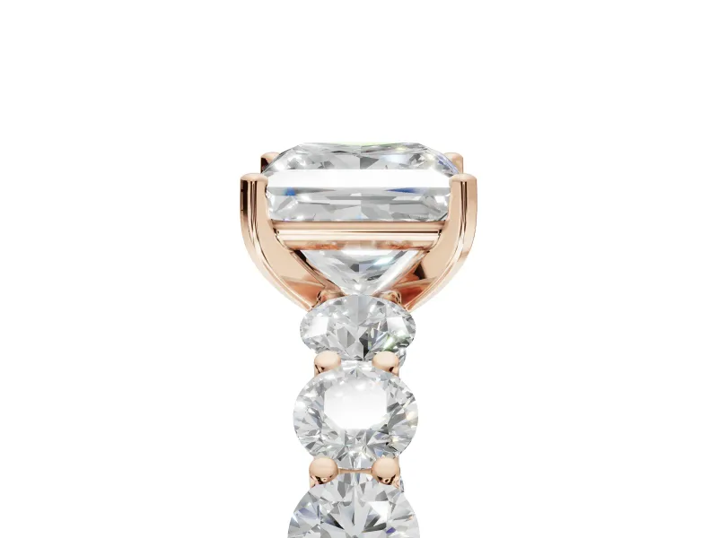 Princess Cut Side Stone Engagement Ring Setting | Scalloped Prong Accents | Rose Gold