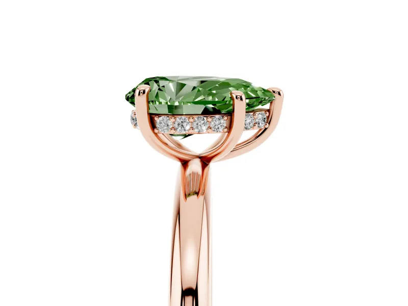 Pear-Shaped Hidden Halo Ring Setting for a Fancy Green Lab-Grown Diamond | Rose Gold