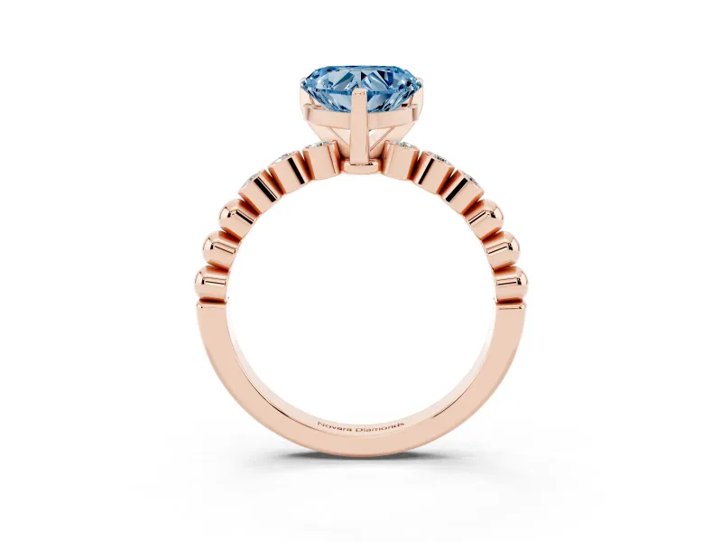Heart-Shaped Beaded Solitaire Engagement Ring Setting for a Fancy Blue Lab-Grown Diamond | Rose Gold