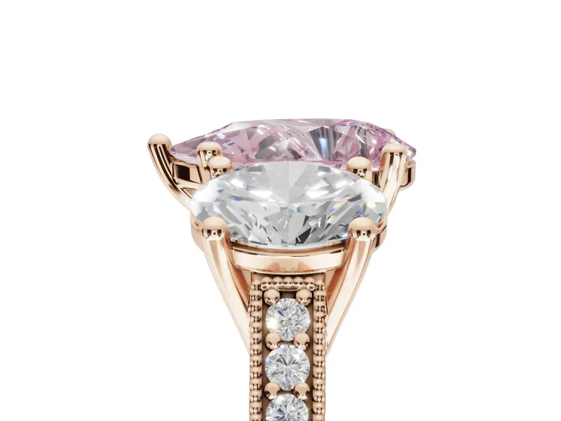 Pear-Shaped Vintage Three Stone Engagement Ring Setting for a Fancy Pink Lab-Grown Diamond | Graduated Pavé | Rose Gold