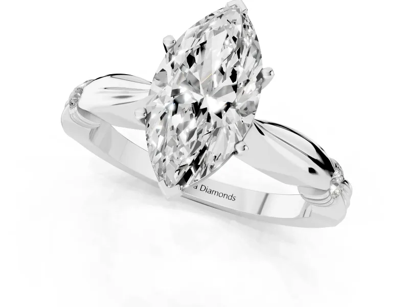 Marquise Floral Solitaire Engagement Ring Setting | Sculpted Leaf Shoulders | Sterling Silver