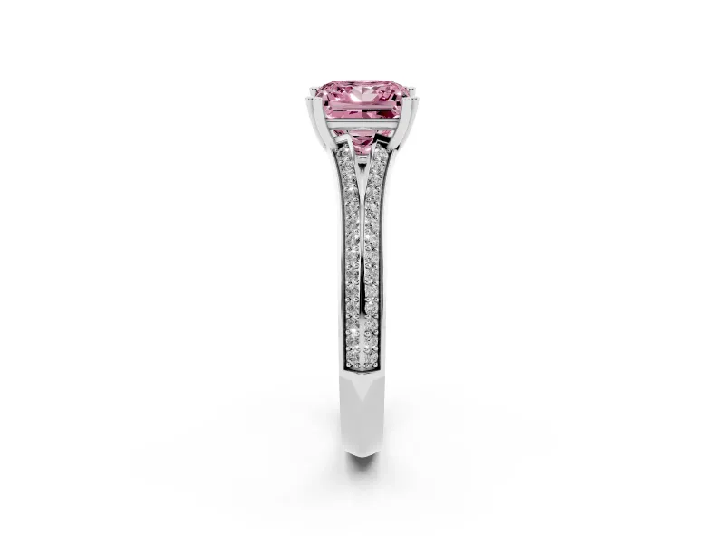 Princess Cut Split Shank Engagement Ring Setting for a Fancy Pink Lab-Grown Diamond | Pave Band | Sterling Silver