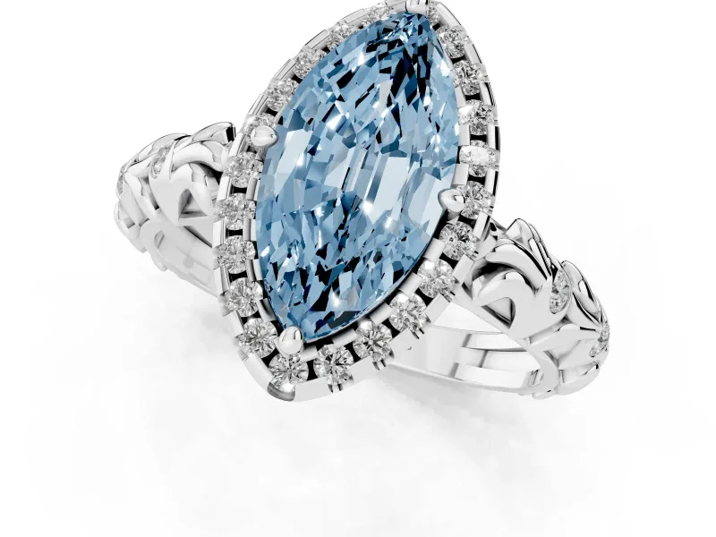 Marquise Leaf Halo Engagement Ring Setting for a Fancy Blue Lab-Grown Diamond | Platinum