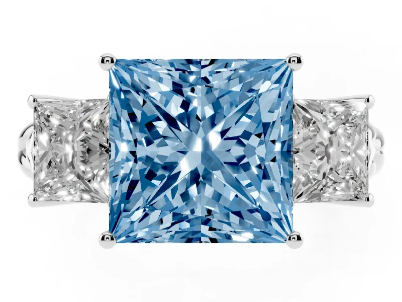 Princess Cut Three Stone Engagement Ring Setting for a Fancy Blue Lab-Grown Diamond | Braided Band | Platinum