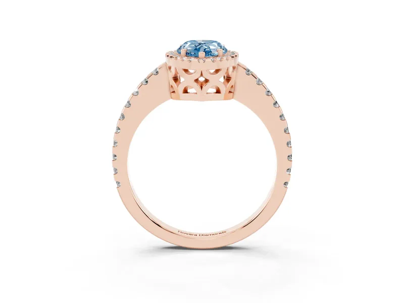 Pear-Shaped Pave Halo Engagement Ring Setting for a Fancy Blue Lab-Grown Diamond | Rose Gold