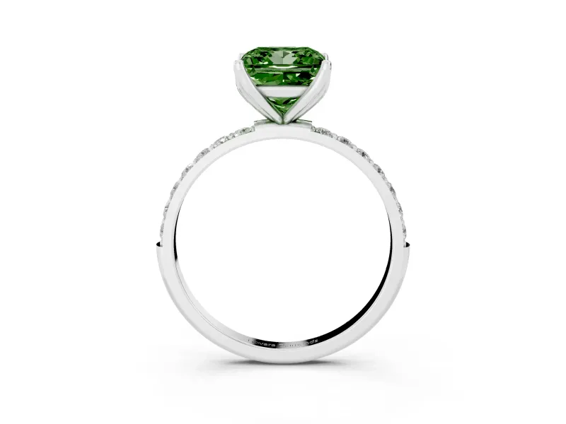 Princess Cut Pave Solitaire Engagement Ring Setting for a Fancy Green Lab-Grown Diamond | Slim Band | Sterling Silver