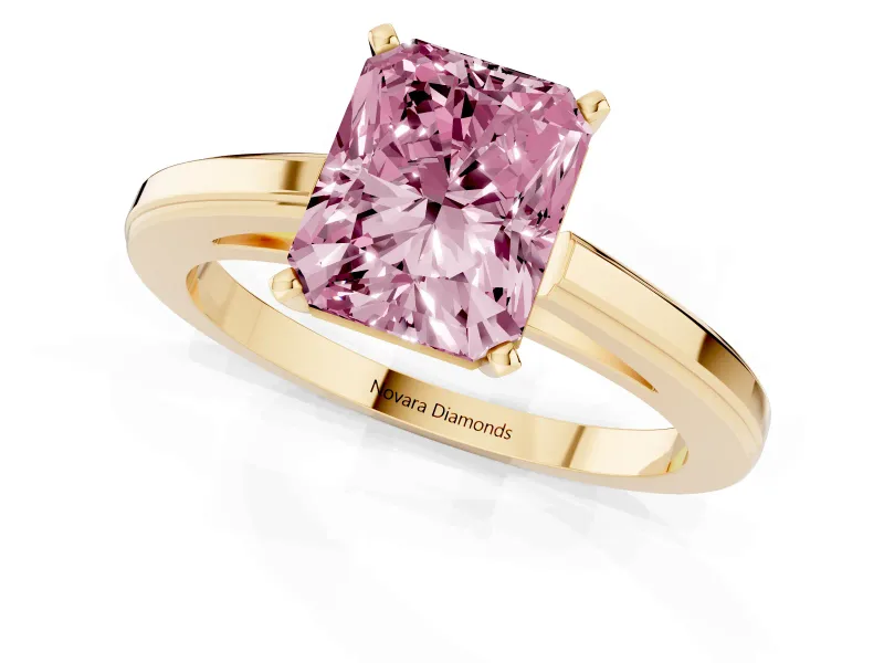 Radiant Cut Solitaire Engagement Ring Setting for a Fancy Pink Lab-Grown Diamond | Stepped Flat Band | Yellow Gold