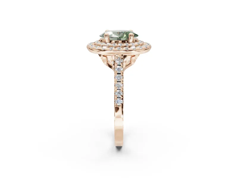 Oval Double Halo Engagement Ring Setting for a Fancy Green Lab-Grown Diamond | Pave Shoulders | Rose Gold