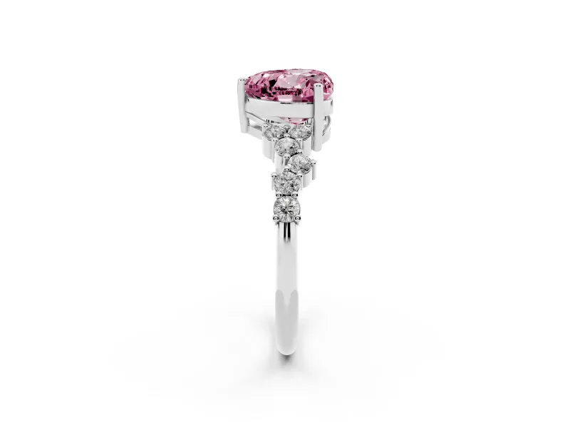 Heart-Shaped Accented Engagement Ring Setting for a Fancy Pink Lab-Grown Diamond | Sterling Silver