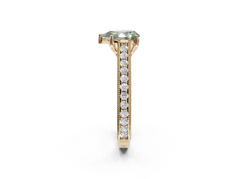 Pear-Shaped Vintage Engagement Ring Setting for a Fancy Green Lab-Grown Diamond | Yellow Gold - Design NV-24644