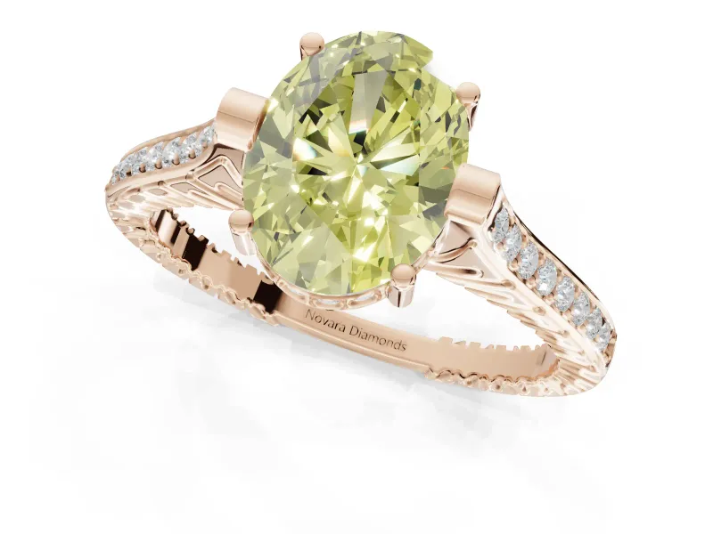 Oval Vintage Cathedral Engagement Ring Setting for a Fancy Yellow Lab-Grown Diamond | Carved Band | Rose Gold