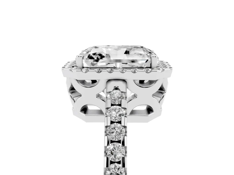 Radiant Cut Halo Engagement Ring Setting | Half Pave Band | White Gold