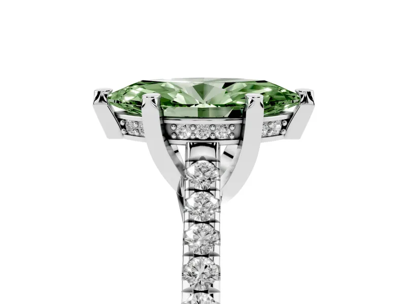 Marquise Hidden Halo Pave Engagement Ring Setting for a Fancy Green Lab-Grown Diamond | Claw Prongs | White Gold