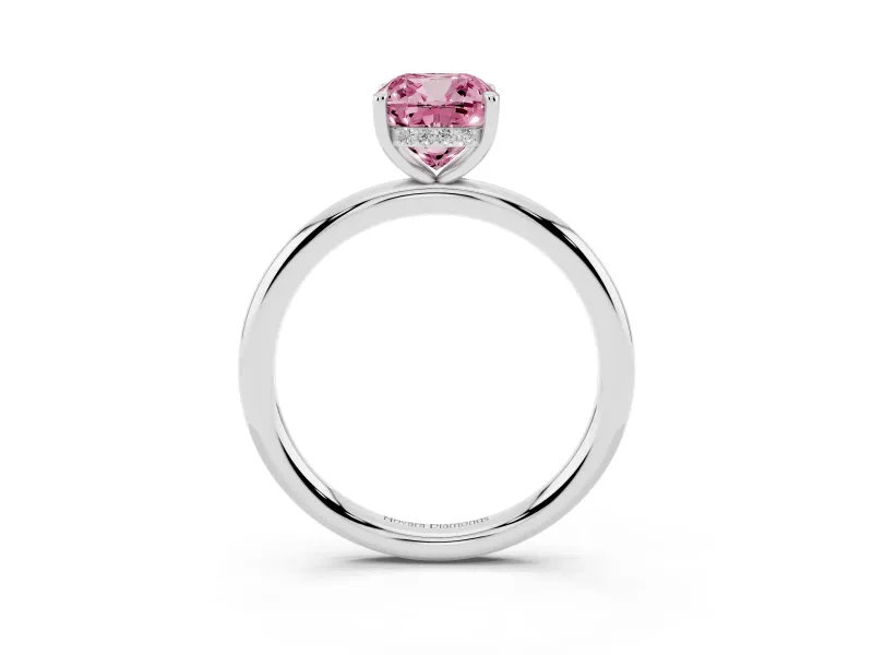 Cushion Cut Hidden Halo Ring Setting for a Fancy Pink Lab-Grown Diamond | Platinum