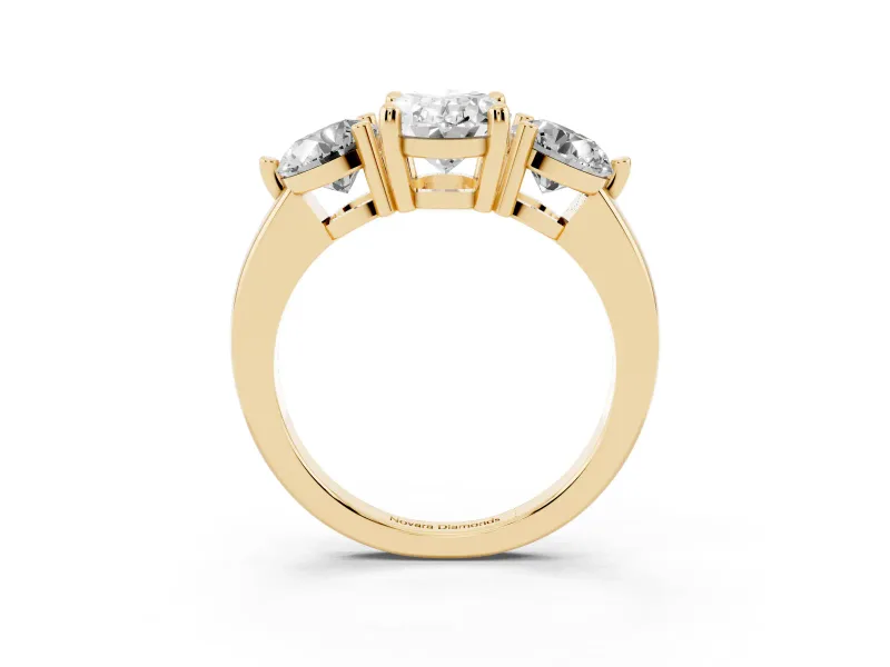 Oval Three Stone Engagement Ring Setting | Open Prong Baskets | Yellow Gold