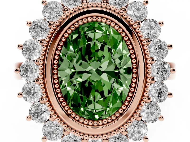 Oval Bezel Halo Engagement Ring Setting for a Fancy Green Lab-Grown Diamond | Rose Gold