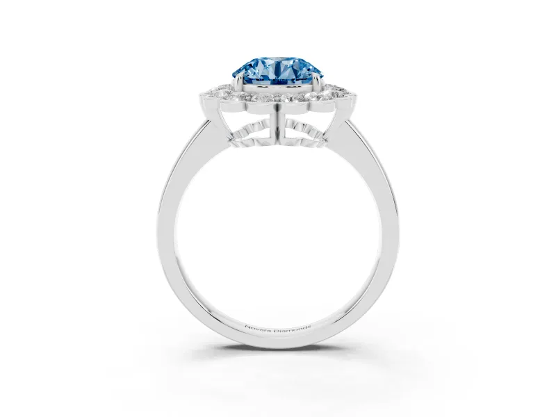 Round Scalloped Cluster Halo Engagement Ring Setting for a Fancy Blue Lab-Grown Diamond | Plain Band | Platinum