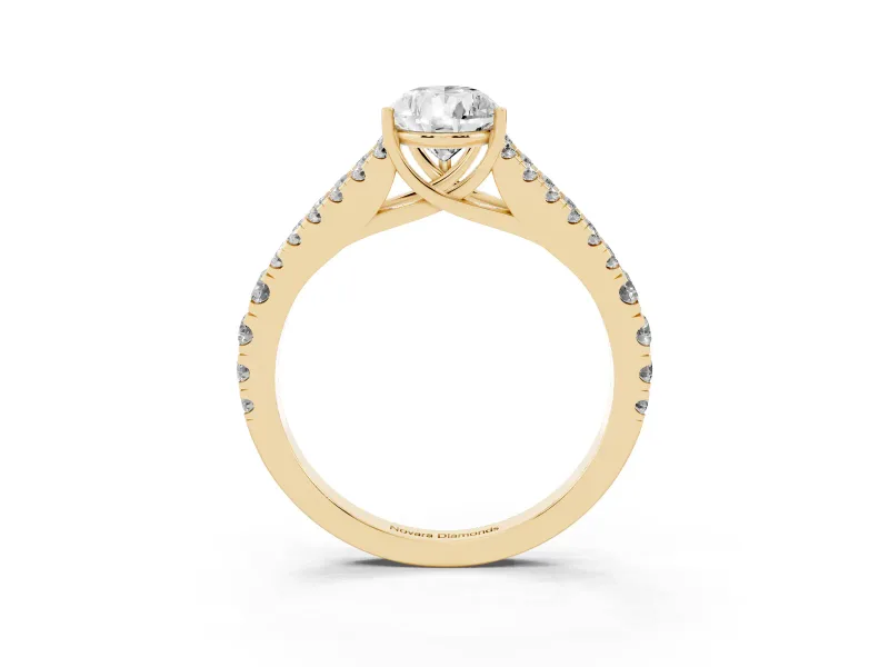 Pear-Shaped Graduated Pave Split Shank Engagement Ring Setting | V Split Shoulders | Yellow Gold